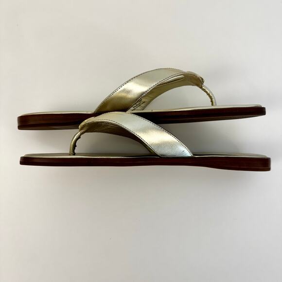 Tory Burch Benton Spark Gold Metallic Leather Thong Slippers Sandal US 10M - Picture 8 of 11